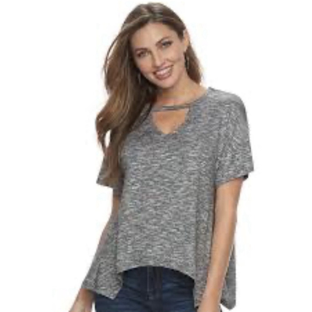 Juicy Couture Y2K Aesthetic‎ Short Sleeve Gray  Top Sharkbite Hem Large